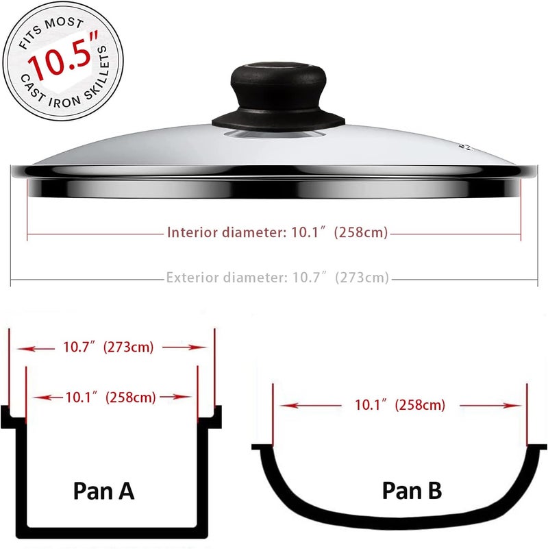 ZUIHUI 10.5 Inch Glass Lid for Frying Pan, Fry Pan, Skillet, Pan Lid, Fits Pot, Cast Iron Skillets 10.5", Clear - Image 2